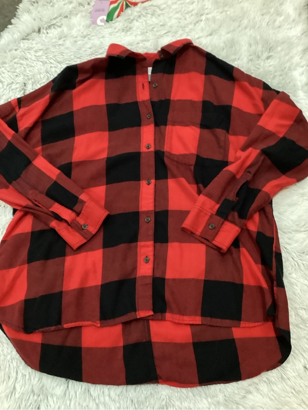 Old Navy Red & Black Buffalo Plaid Boyfriend Shirt XL Oversized Flannel - Picture 7 of 11